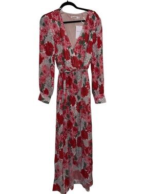 NWT Floral Red Wrap Maxi Dress with Tie Waist size Medium ♥️🥀